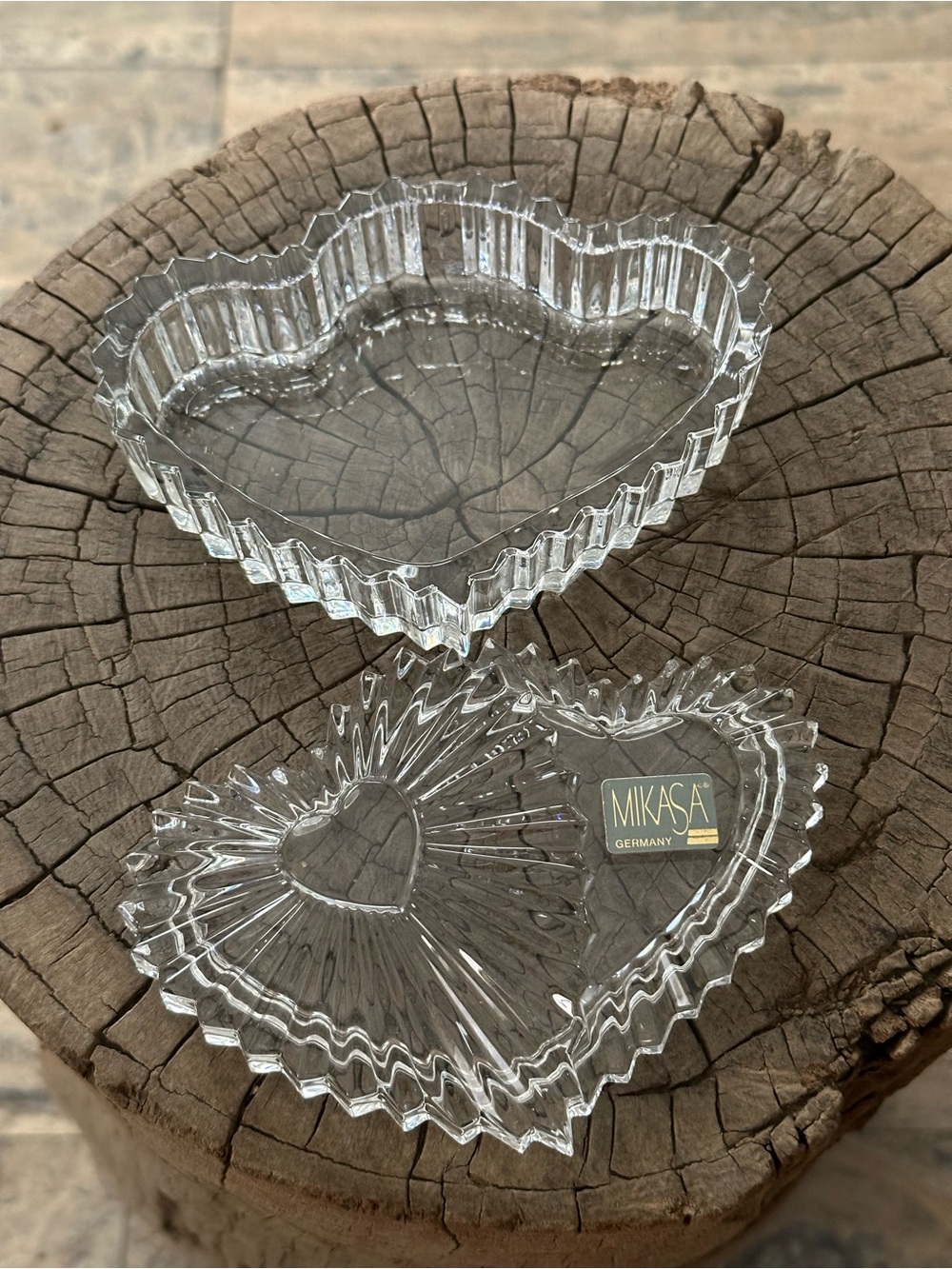 NEW Mikasa Germany "Forever Love" Lead Crystal Covered Double Heart Trinke Box